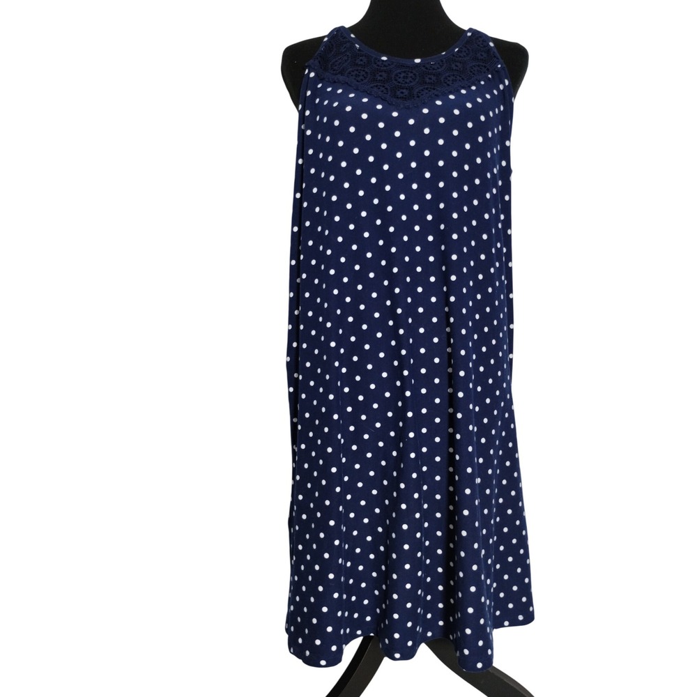 Sleeveless Dress Polka‎ Dot Lace Casual Summer Sun Dress Navy Size L
